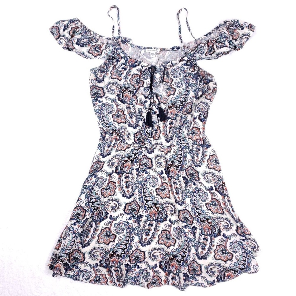 American Eagle Outfitters Blue and White Ruffled Sundress with Flutter Sleeves